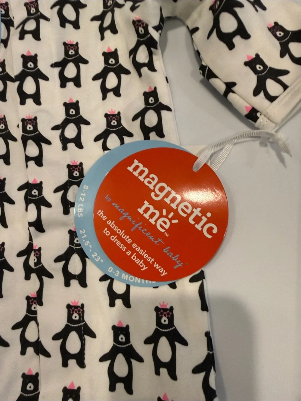 Magnetic Me White One-Piece with Black Bear Print and Pink Accents
